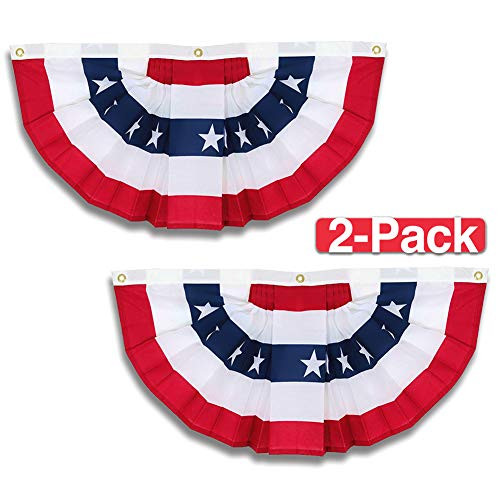 DUUTY Pleated Fan Flag Bunting USA Decoration Flags American Patriotic Stars & Stripes 2 Pieces,3 x 3/2 Feet