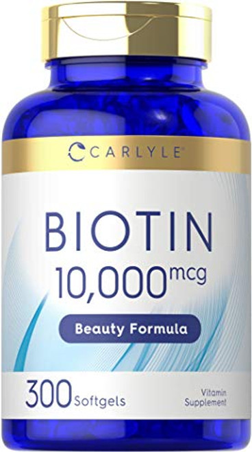 Biotin 10000mcg | 300 Softgels | Max Strength | Non-GMO- Gluten Free Supplement | by Carlyle