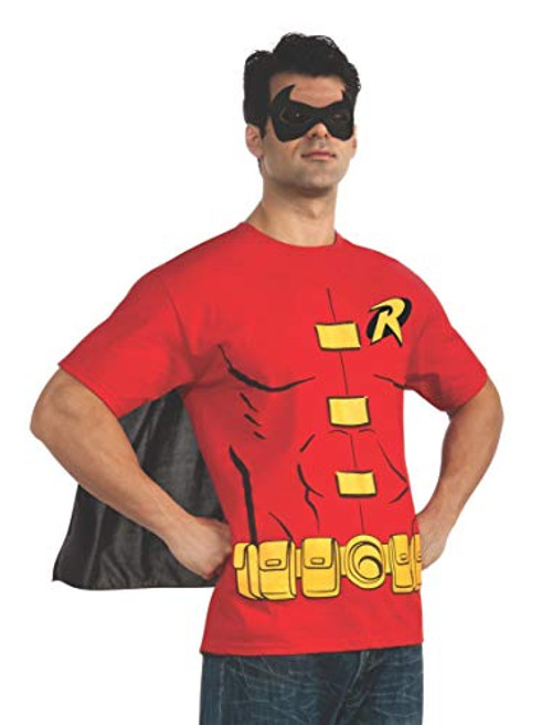 Rubie's Costume DC Comics Men's Robin T-Shirt With Cape And Mask- Red- Large