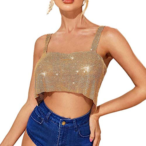 Yokawe Sexy Crop Tops Gold Sparkly Sequin Tube Top Glitter Sleeveless Tank Top for Women and Girls