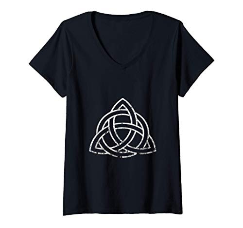 Womens Triquetra Irish Celtic Trinity Knot Symbol Wiccan Spirtual V-Neck T-Shirt