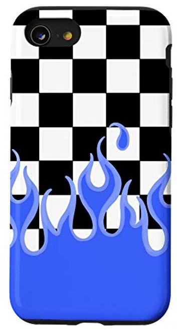 iPhone SE -2020- / 7 / 8 Blue Flames Checkerboard Y2K Aesthetic E-Girl 90's Style Case