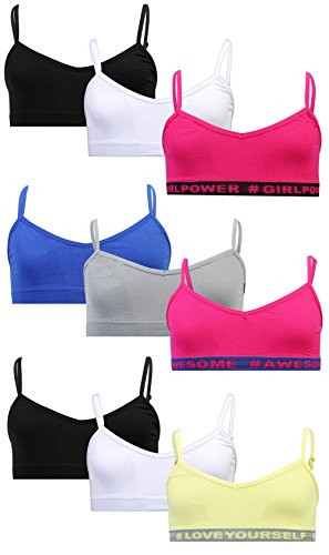 Sweet  and  Sassy Girls Seamless V-Neck Bra 9 Pack- Girl Power- Small / 30A