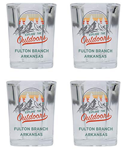 Fulton Branch Arkansas Explore the Outdoors Souvenir 2 Ounce Square Base Liquor Shot Glass 4-Pack