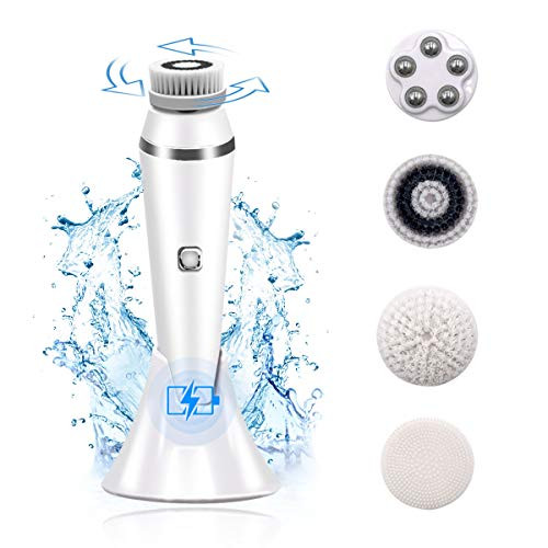 UBEIYI Facial Cleansing Brush- Waterproof Rechargeable Electric Face Brush with 4 Brush Heads Face Spin Brush for Deep Cleansing Exfoliating Massaging