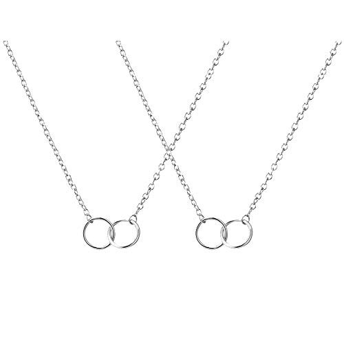 2Pcs Friendship Necklace-Soul Sister Necklace for 2-Mother Daughter Necklace-2 Interlocking Circles Necklace -C-Silver Circles Necklace Set- 2Pcs Friendship Necklace-Soul Sister Necklace for 2-Mother Daughter Necklace-2 Interlocking Circles Necklace -C-Silver Circles Necklace Set-