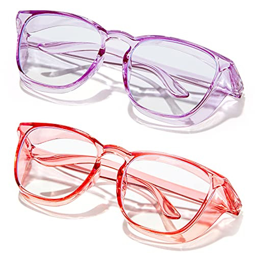 Safety Glasses Anti Fog Safety Goggles Blue Light Blocking Glasses Protective Eye wear Safety Goggles Clear Anti-fog/Anti-Scratch Men Women Glasses -PinkPlusPurple-