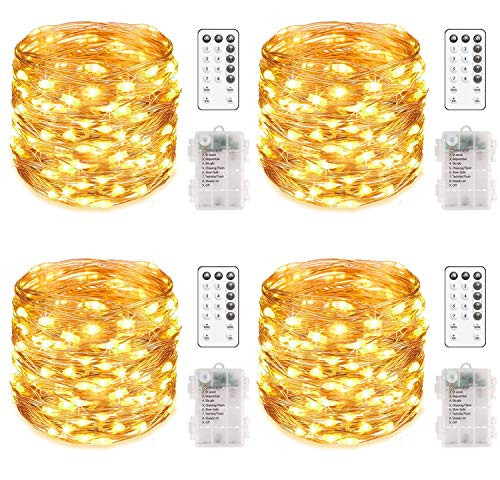 MUMUXI 4 Pack 20Ft 60 LED Fairy Lights Battery Operated with 8 Modes Remote Control Timer Waterproof String Lights Copper Wire Twinkle Lights for Bedroom Wedding Party Chirstmas Decor- Warm White MUMUXI 4 Pack 20Ft 60 LED Fairy Lights Battery Operated with 8 Modes Remote Control Timer Waterproof String Lights Copper Wire Twinkle Lights for Bedroom Wedding Party Chirstmas Decor- Warm White