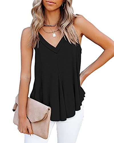 HERILIOS Women's Flowy V Neck Cami Shirts Summer Casual Tank Tops Loose Sleeveless T Shirts