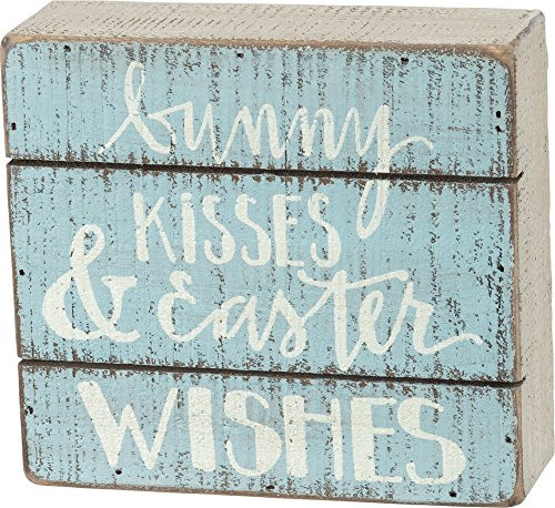 Primitives By Kathy Bunny Kisses and Easter Wishes 5.50 Inches x 5 Inches Wood Slat Box Sign Home and Garden Decor Primitives By Kathy Bunny Kisses and Easter Wishes 5.50 Inches x 5 Inches Wood Slat Box Sign Home and Garden Decor