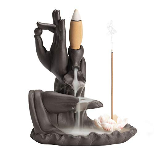 Lotus Incense Burner Waterfall Backflow Ceramic Incense Holder by DAILYLIFE- Home Decor Aromatherapy Ornament with 120 Upgraded Backflow Incense Cones Plus 30 Incense Sticks Plus 1 Cushion Plus 1 Tweezer