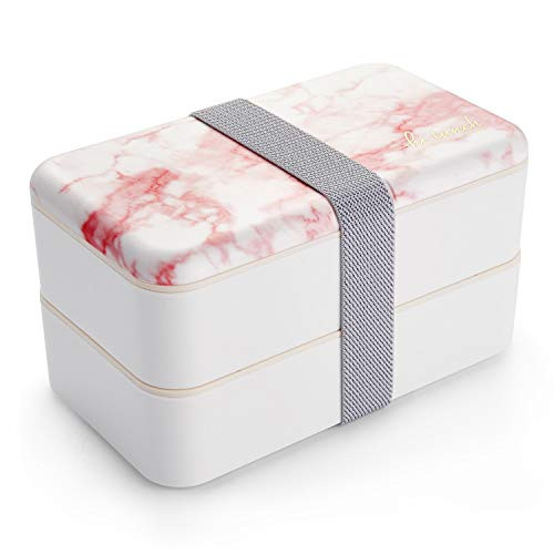 Japanese Bento Box- All-in-One Stackable Bento Lunch Box Container - Sleek and Modern Bento-Style Design Includes 2 Stackable Containers- Microwave and Dishwasher Safe- Easy Wash-Pink-