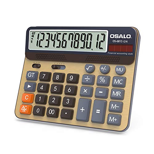 Large Calculator- 12 Digits Large Display Button Desktop Calculator with Solar Power -OS-6815GN-