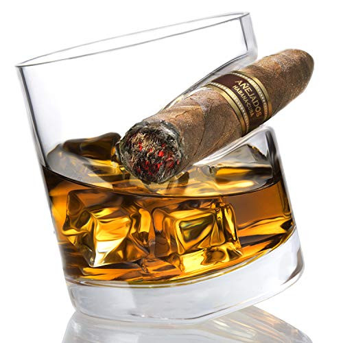 Lighten Life Cigar Glass-Whiskey Glass with Cigar Holder-11 oz Cigar Holder Glass in Elegant Gift Box-Crystal Old Fashioned Whiskey Cigar Glass for Scotch Bourbon-Whisky Glass Tumbler for Men