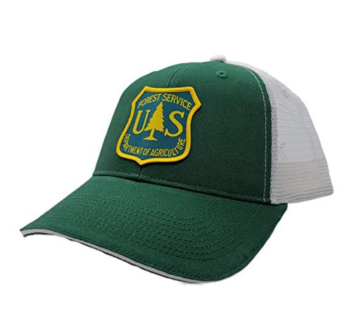 PNW Apparel US Forest Service Trucker Hat w/Mesh Snapback -Green on White Mesh-