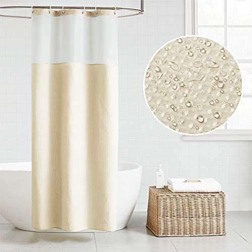Bedsure Fabric Shower Curtain Beige Waffle Weave Shower Curtain for Bathroom Waterproof Bathroom Curtain with 12 Hooks Machine Washable 36x72 Inch