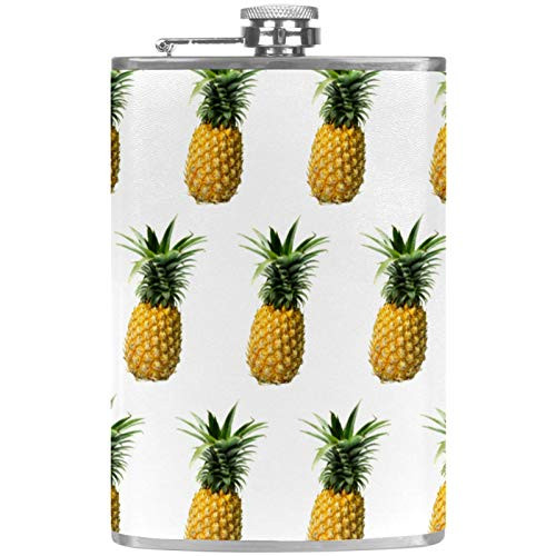 8 Oz Flat Liquor Flask with Funnel Leak Proof Stainless Steel Pocket Hip Flask Many Pineapple