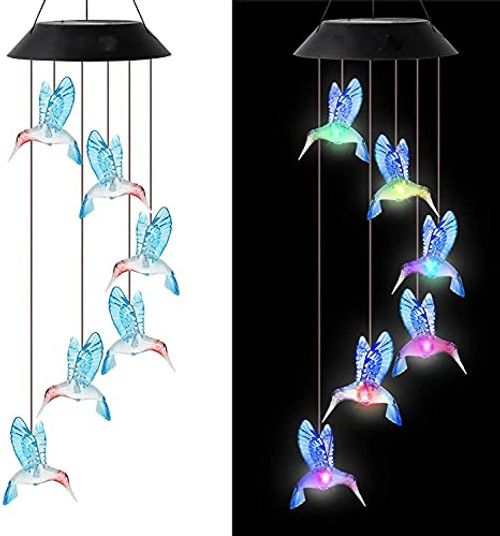 REIGEE Hummingbird Solar Wind Chime Color Changing Solar Mobile Light Waterproof LED Wind Chime Solar Powered Wind Mobile Colorful Light for Home Party Yard Garden Decoration-Blue- REIGEE Hummingbird Solar Wind Chime Color Changing Solar Mobile Light Waterproof LED Wind Chime Solar Powered Wind Mobile Colorful Light for Home Party Yard Garden Decoration-Blue-