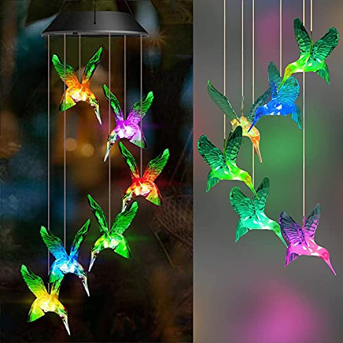 REIGEE Hummingbird Wind Chimes- Led Color Changing Solar Wind Chime Light Wind Chimes Outdoor Solar Light Solar Mobile Wind Chime for Home Party Yard Garden Night Decoration REIGEE Hummingbird Wind Chimes- Led Color Changing Solar Wind Chime Light Wind Chimes Outdoor Solar Light Solar Mobile Wind Chime for Home Party Yard Garden Night Decoration