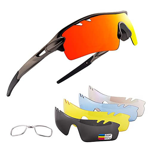 Polarized Cycling Sports Sunglasses for Men Women with 5 Interchangeable Lenes for Cycling Running Baseball Driving