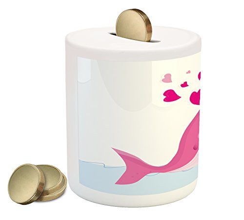 Lunarable Whale Piggy Bank- Cartoon Style Giant Ocean Mammal Illustration with Sketch Love Hearts- Printed Ceramic Coin Bank Money Box for Cash Saving- Pink Pale Pink Baby Blue Lunarable Whale Piggy Bank- Cartoon Style Giant Ocean Mammal Illustration with Sketch Love Hearts- Printed Ceramic Coin Bank Money Box for Cash Saving- Pink Pale Pink Baby Blue