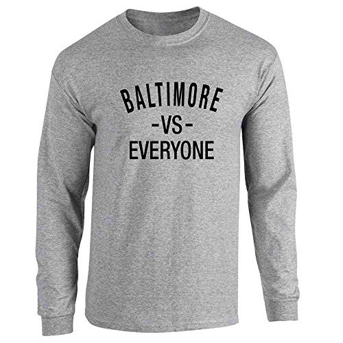 Pop Threads Baltimore vs Everyone Maryland Sports Fan Sport Grey M Full Long Sleeve Tee T-Shirt