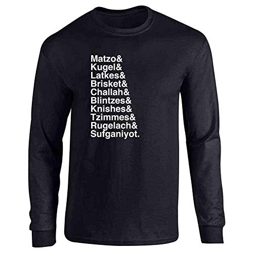 Pop Threads Hanukkah Nosh Foods Ampersand List Funny Jewish Black XL Full Long Sleeve Tee T-Shirt