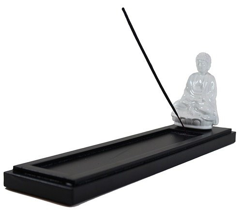 Bellaa 29646 Buddha Statues Incense Stick Holder Dhyana Mudra White