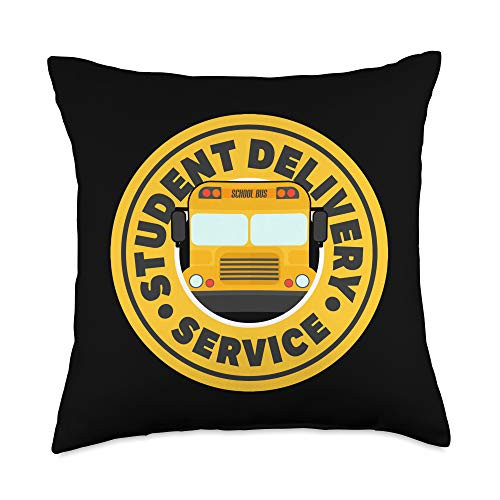 School Bus Driver at Chalmers Mercantile Bus Drivers Student Delivery with a Service Emblem Throw Pillow- 18x18- Multicolor