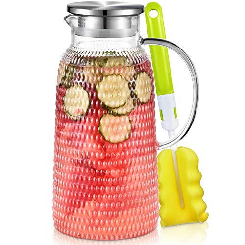 Aofmee Pitcher- 81oz Glass Pitcher- Water Pitcher with Lid- Iced Tea Pitcher Lemonade Pitcher- Glass Carafe for Cold or Hot Beverages- Sun Tea Jar- Easy Clean Heat Resistant Glass Jug for Juice- Milk Aofmee Pitcher- 81oz Glass Pitcher- Water Pitcher with Lid- Iced Tea Pitcher Lemonade Pitcher- Glass Carafe for Cold or Hot Beverages- Sun Tea Jar- Easy Clean Heat Resistant Glass Jug for Juice- Milk
