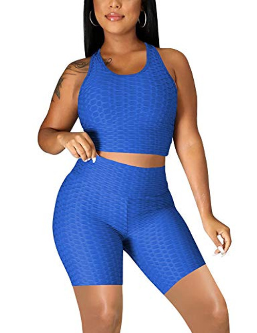 Women's 2 Piece Workout Outfits Tracksuit GYM Sexy Crop Tank Top Biker Shorts Set- Large- Royal Blue Women's 2 Piece Workout Outfits Tracksuit GYM Sexy Crop Tank Top Biker Shorts Set- Large- Royal Blue
