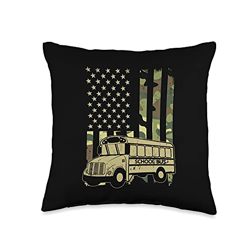 Schoo Bus Driver USA Flag Gifts Bus Driver Back to School Delivery Specialist Throw Pillow- 16x16- Multicolor