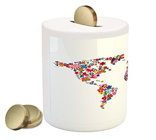 Ambesonne Floral World Map Piggy Bank- Bunch of Flower Petals Essence Fragrance Garden Growth Theme Atlas Image- Printed Ceramic Coin Bank Money Box for Cash Saving- Multicolor Ambesonne Floral World Map Piggy Bank- Bunch of Flower Petals Essence Fragrance Garden Growth Theme Atlas Image- Printed Ceramic Coin Bank Money Box for Cash Saving- Multicolor