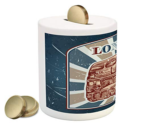 Ambesonne Vintage Piggy Bank- Emblem with English Bus on Grunge Background Retro Hand Drawn Sketchy Artwork- Printed Ceramic Coin Bank Money Box for Cash Saving- Blue Red Beige Ambesonne Vintage Piggy Bank- Emblem with English Bus on Grunge Background Retro Hand Drawn Sketchy Artwork- Printed Ceramic Coin Bank Money Box for Cash Saving- Blue Red Beige