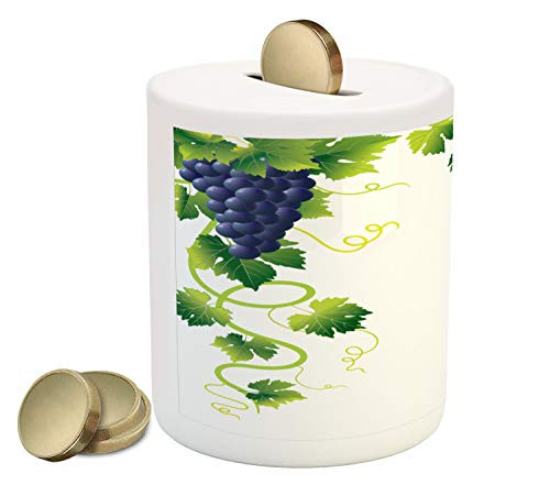 Ambesonne Vine Piggy Bank- Summer Season Vineyard Composition Weeping Vines Bunch of Blue Grapes- Printed Ceramic Coin Bank Money Box for Cash Saving- Lime Green Emerald Indigo Ambesonne Vine Piggy Bank- Summer Season Vineyard Composition Weeping Vines Bunch of Blue Grapes- Printed Ceramic Coin Bank Money Box for Cash Saving- Lime Green Emerald Indigo