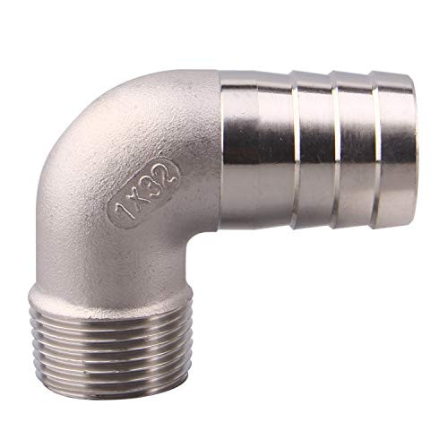 DERPIPE 1-1/4inch Hose Barb x 1inch Male NPT Stainless Steel 90 Degree Elbow Barbed Thread Pipe Fitting DERPIPE 1-1/4inch Hose Barb x 1inch Male NPT Stainless Steel 90 Degree Elbow Barbed Thread Pipe Fitting
