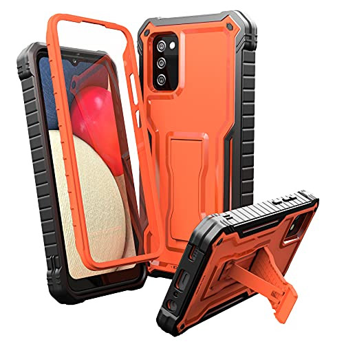 ExoGuard for Samsung Galaxy A02S Case- Rubber Shockproof Full-Body Cover Case Built-in Screen Protector and Kickstand Compatible with Samsung A02S Phone -Orange-
