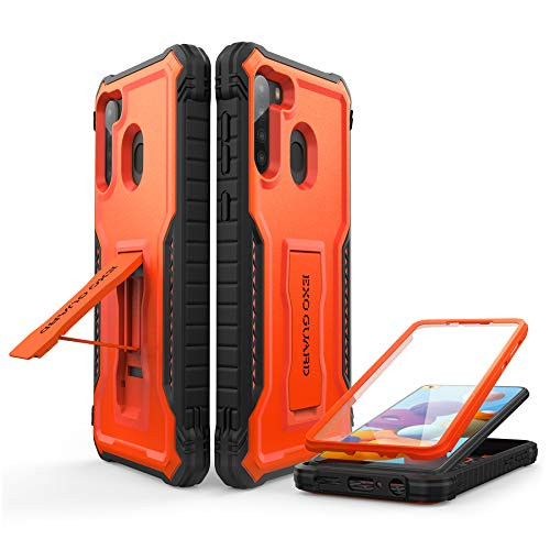 ExoGuard for Samsung Galaxy A21 Case- Rubber Shockproof Full-Body Cover Case Built-in Screen Protector and Kickstand Compatible with Samsung A21 Phone -Orange-