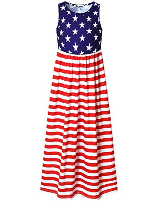 Jxstar Teen Girls Maxi Dresses Size 12 13 USA Flag 4th July Patriotic Clothes