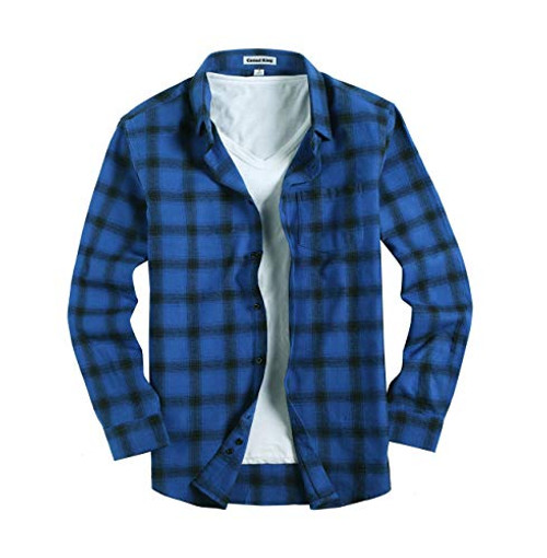 Men's Casual Button Down Shirts Long Sleeve Regular Fit Plaid Flannel Shirt?Large-Rayal Blue? Men's Casual Button Down Shirts Long Sleeve Regular Fit Plaid Flannel Shirt?Large-Rayal Blue?