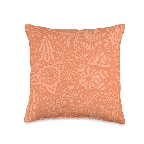 Swesly Totes  and  Pillows Flowers with Butterfly  and  Owl in Yellow on Coral AES373 Throw Pillow- 16x16- Multicolor