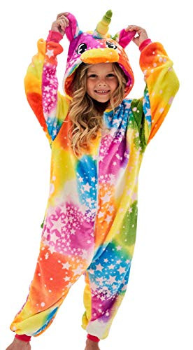 Girls Unicorn Onesie- Soft Unicorn Costume for Kids -Orange starlight- 6 Years-