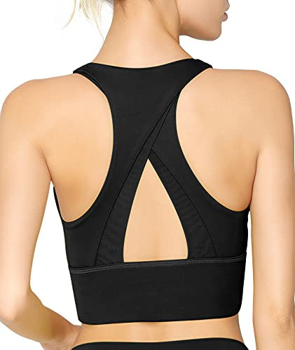 jambeau Women Longline Sports Bra Tank Top Racerback Padded Yoga Bra Fitness Workout Bra Black M