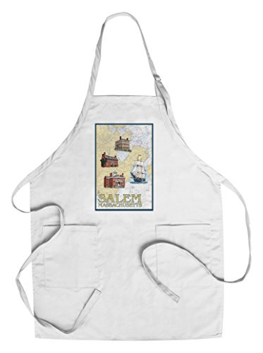 Salem Massachusetts- Nautical Chart -Cotton/Polyester Chef's Apron-