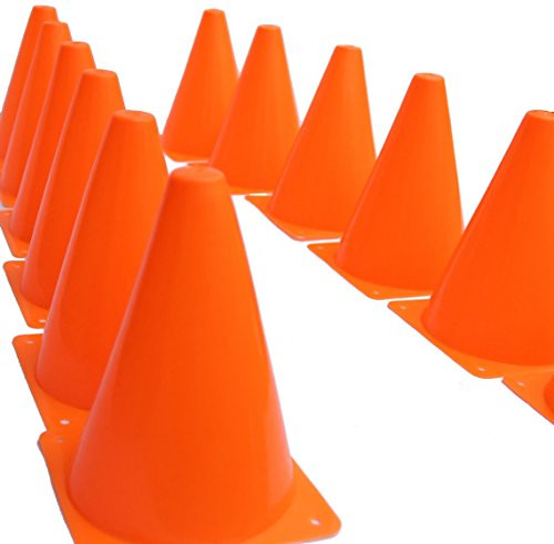 7 Inch Plastic Traffic Cones - 12 Pack of 7 Multipurpose Construction Theme Party Sports Activity Cones for Kids Outdoor and Indoor Gaming and Festive Events