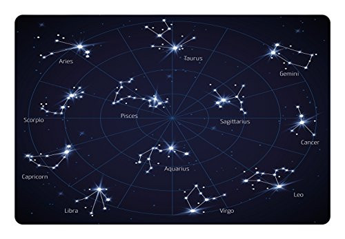 Ambesonne Constellation Pet Mat for Food and Water- Sky Star Map with Geometric Circle Space Night Horoscopes Chart Dark- Rectangle Non-Slip Rubber Mat for Dogs and Cats- Dark Blue White