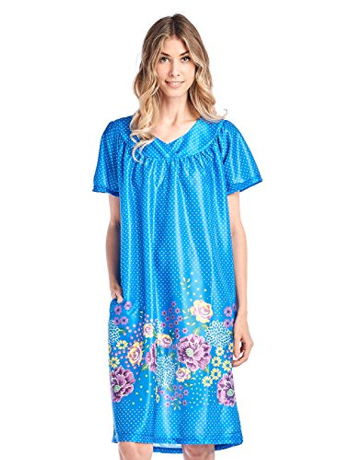 Casual Nights Women's Short Sleeve Muumuu Lounger Dress - Blue - Large