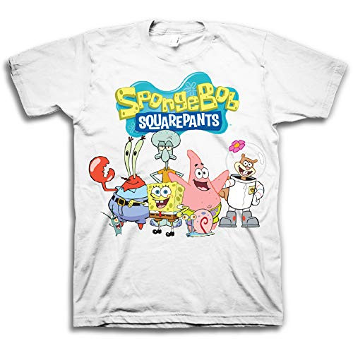 Mens White Spongebob Squarepants Shirt - Spongebob Group Shot Tee - Classic Swag T-Shirt -White Sponge- Large-