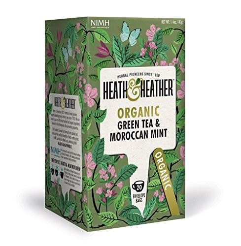 Heath and Heather Tea, Organic and Naturally Caffeine Free (Organic Green Tea with Moroccan Mint, Pack - 6)