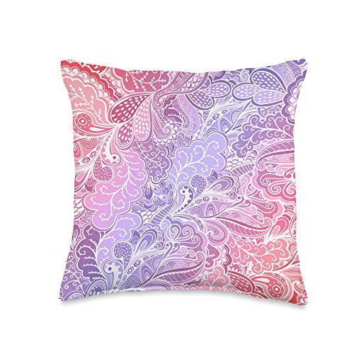 Wasootch Purple Pink White Doodle Paisley Pattern for Her Throw Pillow- 16x16- Multicolor